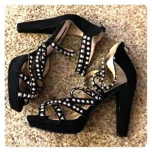 Silver-studded, Black, Strappy Heels